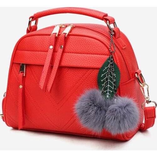 2021 Fashion Solid Color Women Shell Bag Portable Shoulder Bag Fashion PU Leather Elegant Female Bag With Gray Hair Ball