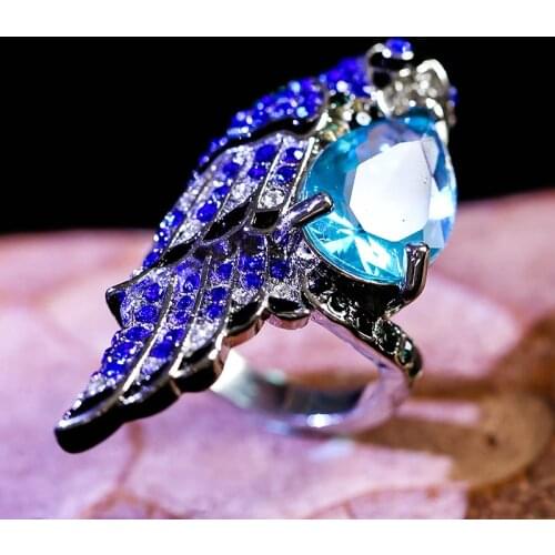 Fashion Women Cute Parrot Ring Classic Lady Stone Crystal Engagement Ring Jewelry for Female Friend Party Best Gift