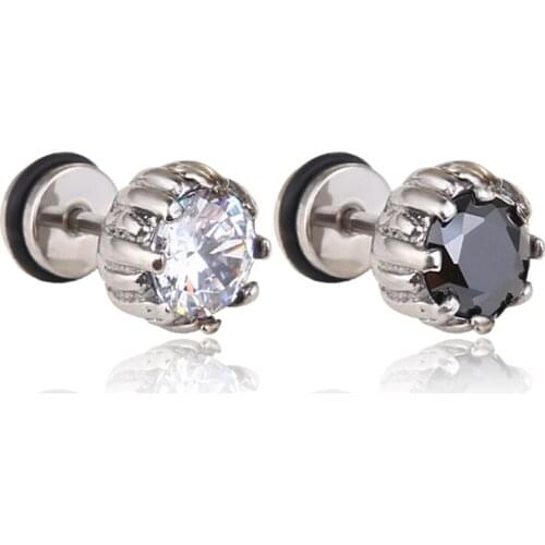 Fashion Small Stainless Steel Round Black Zircon Stud Earrings For Men Women Vintage Punk Gothic Jewelry Accessories Earrings