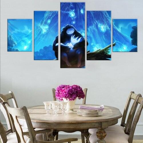 Home Decor Modular Canvas Picture 5 Piece Ori and the Blind Forest Animation Poster Wall For Home Canvas Painting Wholesale