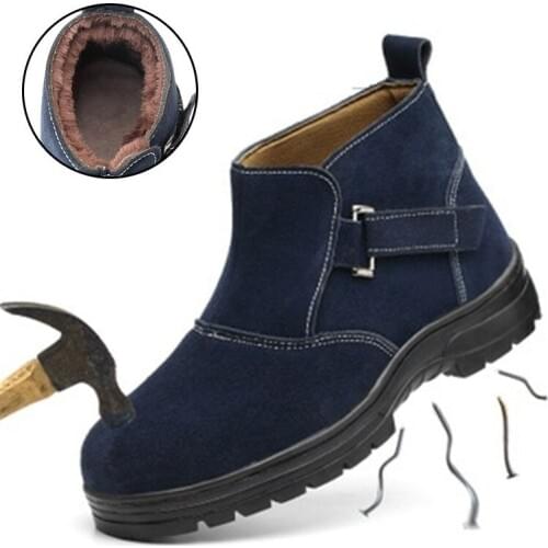 Faux Suede Men Autumn Winter Safety Shoes With Steel Toe Work Shoes For Men Safety Welding Shoes Anti-crush Anti-piercing Boots