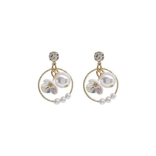 2021 new trendy earrings girl sweet pearl flower wispy circle earrings
