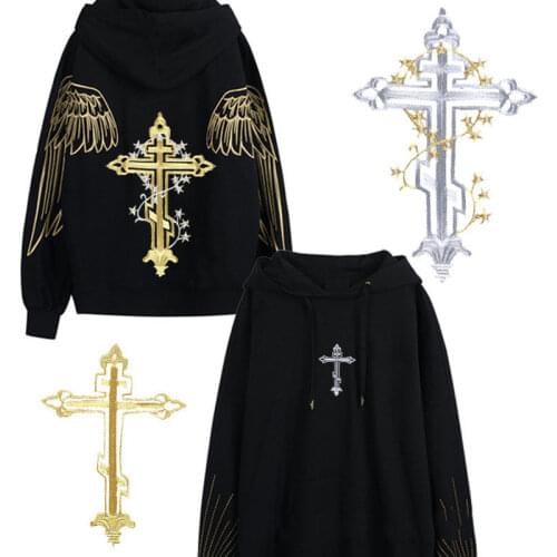 Gold Silver Cross Embroidery Patches for Clothing Sewing Applique Stickers DIY Stripes Jesus Cross Iron On Patches