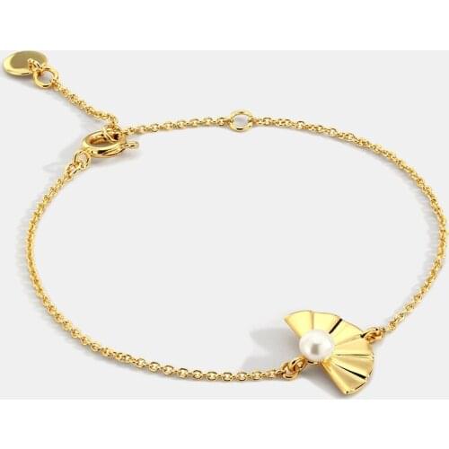 New Original s925 sterling silver Europe & American 18k gold folding fan pearl bracelet 2021 woman fashion DIY fine jewelry gift