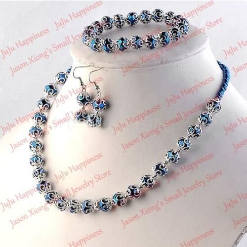 One set Handmade Blue Crystal Glass Beads Jewelry Set Necklace,Earring and Bracelet 222