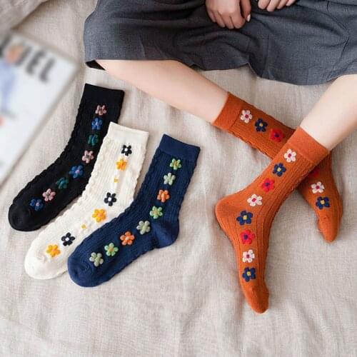 Autumn Spring Women Korea Dongdaemun Flower Cotton Socks Hyuna Style Cute Tube Socks Ladies Pile Socks