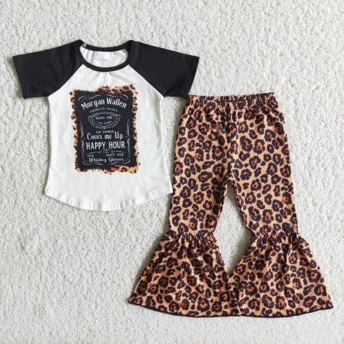 Fall/Autumn Baby Girls Boutique Two Pieces Outfits Short Sleeve Raglan Shirt Leopard Pants