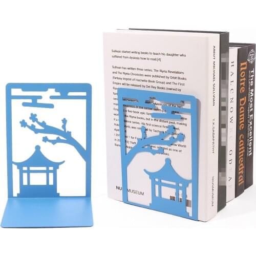 Pavilion&Flower Shaped Metal Bookends Book Support Stand Desk Organizer Storage Holder Shelf Shelves And Desk Supply