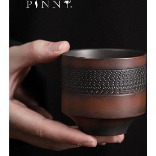 PINNY Purple Pottery Kung Fu Teacups Ceramic Matte Tea Cups Jump Knife Process Retro Tea Bowl