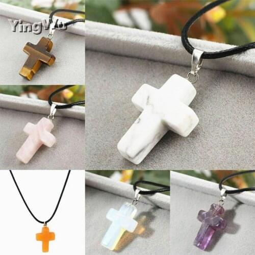 Natural Stone Crystal Cross Quartz Tiger eye Agates Pendants Necklaces for Jewelry Mixed Charm Point Pendant 30PCS Wholesale