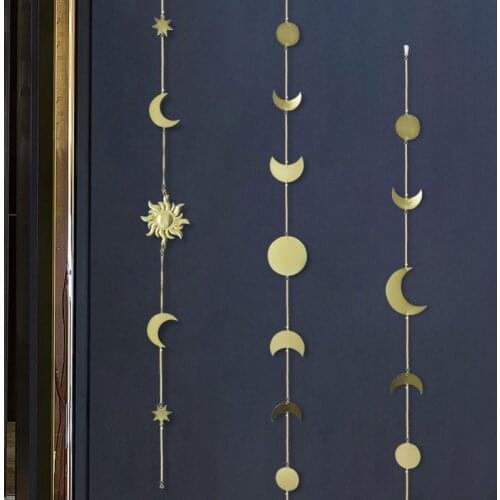 Metal Round Piece Sun Moon Shape Hanging Decoration Photo kids Living Room Wall Hanging Decoration With Chains