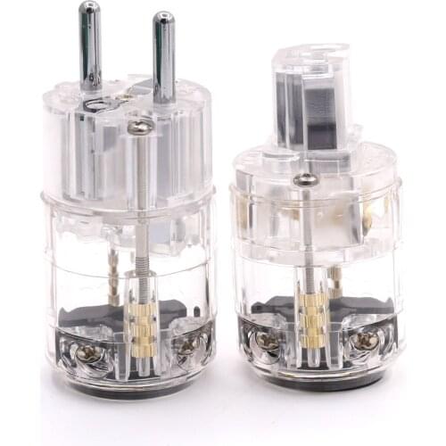 Pair Transparent High End Rhodium Plated Schuko AC power plug+IEC power connector