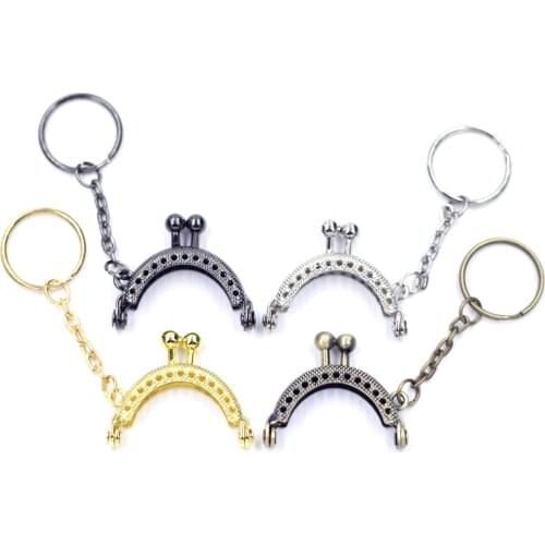 4 Colors Coin Purse Bag Frame With Keychain Key Ring Metal Frame Kiss Clasp Lock DIY Craft Wallet Accessaries 4cm Sewing Holes