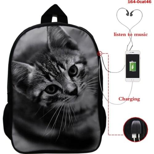 3D Animal Backpack for Women Backpack Kids School Boys Girls Mochila 3d Cat Print Bags Student School Rucksack with Usb Charging