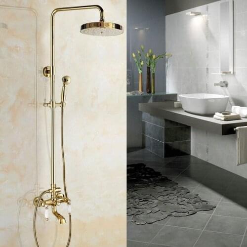 Shower Faucets Gold Brass Bathroom Shower Mixer Tap Faucet Set Rain Shower Head Round Wall Mounted Bathtub Faucet agf365