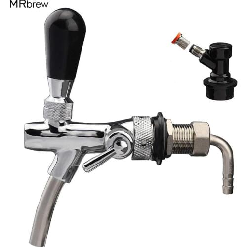 Draft Beer Faucet, Adjustable Beer Tap Faucet with Flow Controller Chrome Plating Shank with Thread Gas Ball Lock