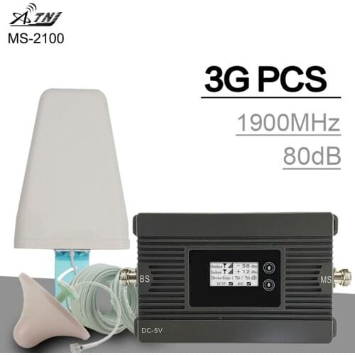 Cover 500 sqm ATNJ 3G Cellular Signal Repeater PCS 1900 MHz Band 2 Signal Amplifier LCD Display 80dB Gain 3G Mobile Booster Set