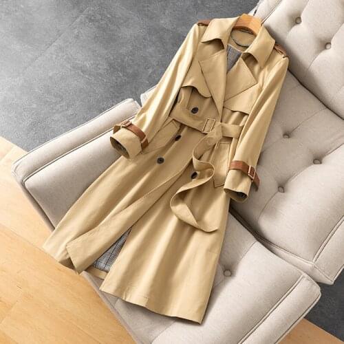 Windbreaker Womens Long Style Western Style Double Breasted 2021 Autumn and Winter New Waist Down Show Thin British Style Coat