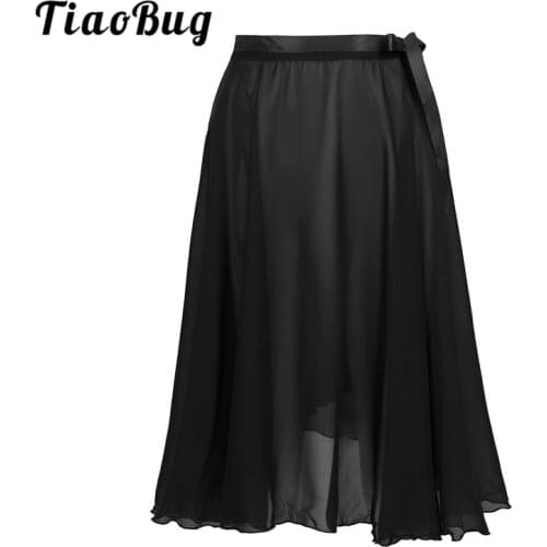 TiaoBug Women Sheer Chiffon Dance Wrap Skirt with Waist Tie Professional Ballet Tutu Adult Gymnastics Skating Practice Dancewear