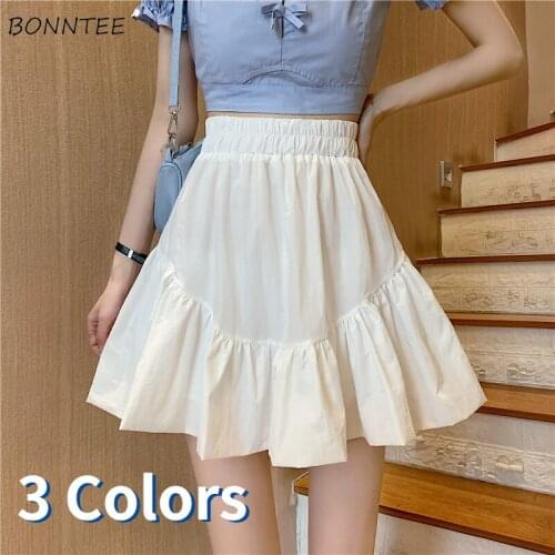 Skirts Women Solid Japanese Style Simple Trendy High Waist A-line Students College Streetwear Leisure Daily All-match Female Ins