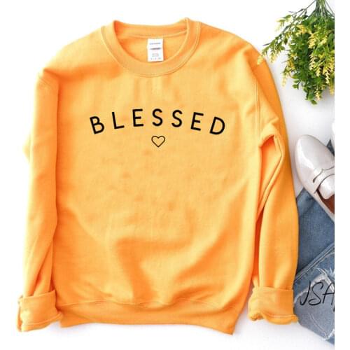 Blessed Love Heart Print Women Christian Sweatshirt Causal Faith Hope Lover Pullovers Religious Clothes Slogan Jesus Winter Tops