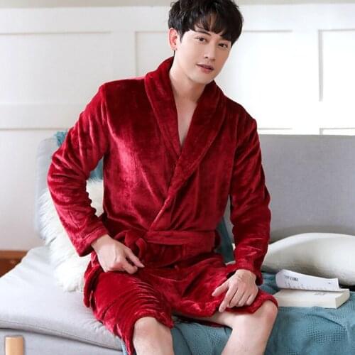 Winter Warm Flannel Plus Size Bathrobe Set Nightgown Bath Gown Sleepwear Male Nightwear Long Bathrobe Home Wear Man Sleep Tops