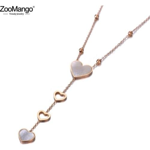 ZooMango Romantic Stainless Steel White Shell Love Heart Choker Necklaces For Women Girls Trendy Charm Pendant Necklace ZN19195