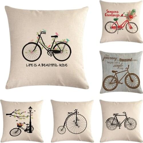 45*45cm 1Pcs Bicycle Bike Pattern Cotton Linen Throw Pillow Cushion Cover Home Decoration Sofa Bed Decor Decorative Pillowcase