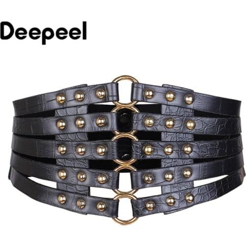 Deepeel 1pc 7.5-12*68cm Fashion Women Retro Hollow Cummerbunds Rivet Decorative Corset Wide Female Belt Luxury Elastic Belts