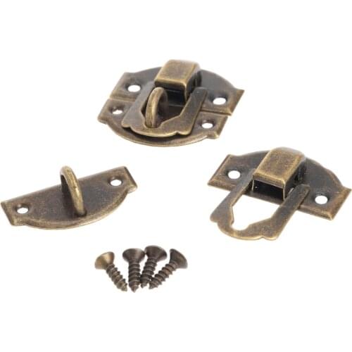 12pcs/set Hasps Latch Locks Metal Padlock Hasp Antique Bronze Wooden Jewelry Box Case 29mmx27mm with screws Furniture Hardware