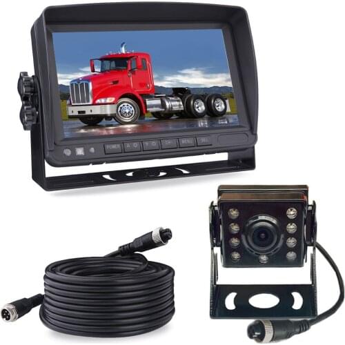12V-24V 7" TFT LCD Monitor with Sun Shade Bracket +Bus Truck RV 4Pin 8LEDs Night Vision Reversing Backup Rear View Camera
