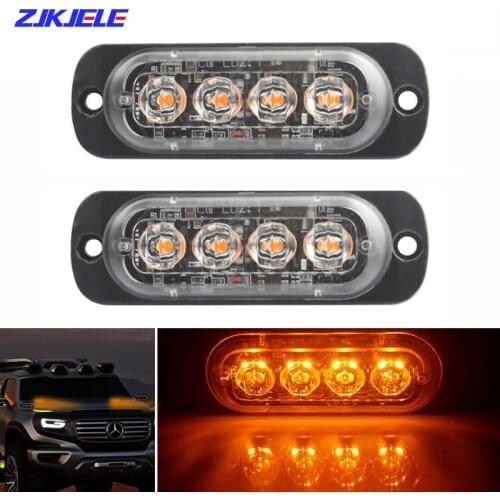 4 LEDs 12V 24V Car Strobe Warning Light Grill Flashing Breakdown Emergency Light Beacon Side Alarm Lamp for Car Truck Trailer