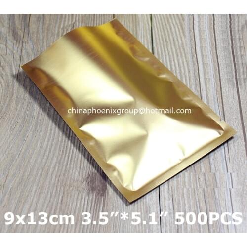 9x13cm_3.5"*5.1" 500pcs Champagne Plating heat sealable Aluminium Foil Plastic Bag,Top Open Aluminized Mylar Pouch packaging bag