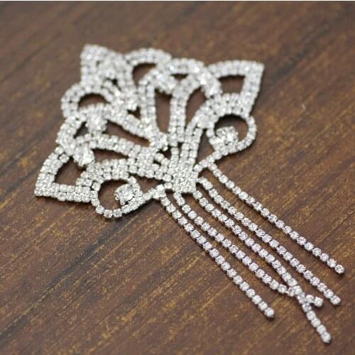 Crystal clear AB rhinesotne applique flower shape with tassel DIY party dance dress shoulder chain Sew on rhinestone flatback