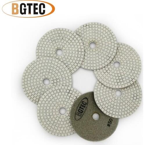 BGTEC 4inch 7pcs #50 wet diamond flexible polishing pads 100mm grinding disc for granite, marble, ceramic