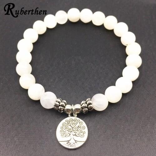 Ruberthen Fashion Women`s Bracelet Natural Moonstone Bracelet Simple Design Tree Of Life Balance Bracelet Drop Shipping