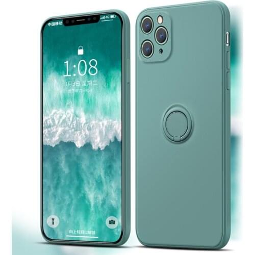 Square Frame Ring Holder Stand Case for iPhone 12 11 Pro Max XS X XR 8 7 6S Plus SE Soft Silicone Full Cover Shell Coque Cover