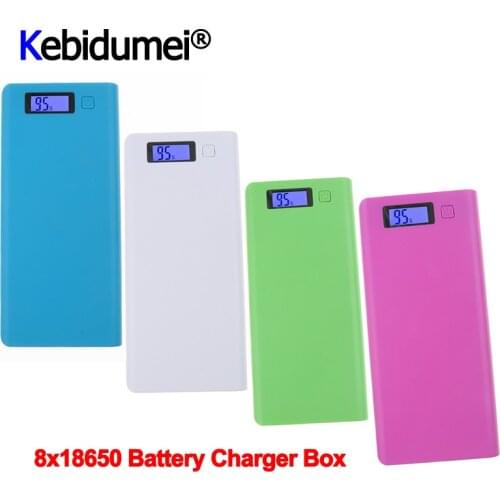 Colorful External DIY 8x18650 Power Bank Case LED Display Battery Storage Box Without Battery For Iphone Android Phone
