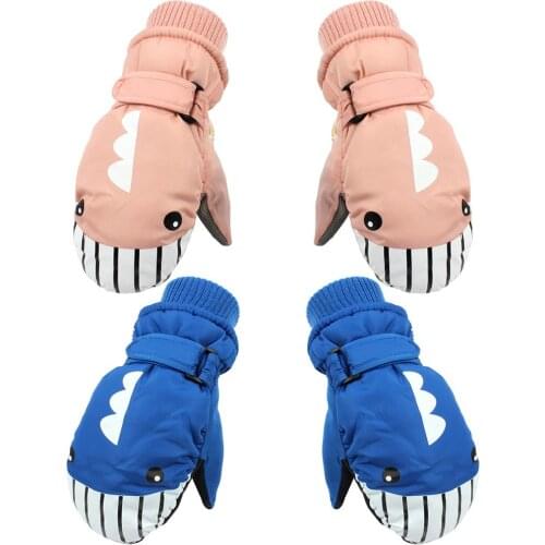 Children Kids Winter Warm Plush Waterproof Shark Print Bicycle Cycling Gloves Motorcycle Warm protective Gloves Accessories