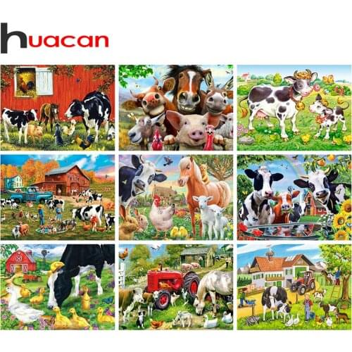 Huacan 5D DIY Diamond Painting Cow Full Square New Arrival Diamond Embroidery Farm Animal Home Decoration Sets