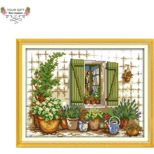 Joy Sunday F790 Counted and Stamped Home Decor Outside The Window Needlepoint Needlework Embroidery DIY Cross Stitch kits