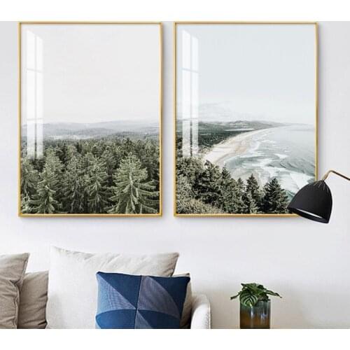 Modern Landscapes Mountain Blue Sea View Fog Forest Ttree Canvas Sofa Background Wall Picture Poster Living Room Home Decoration