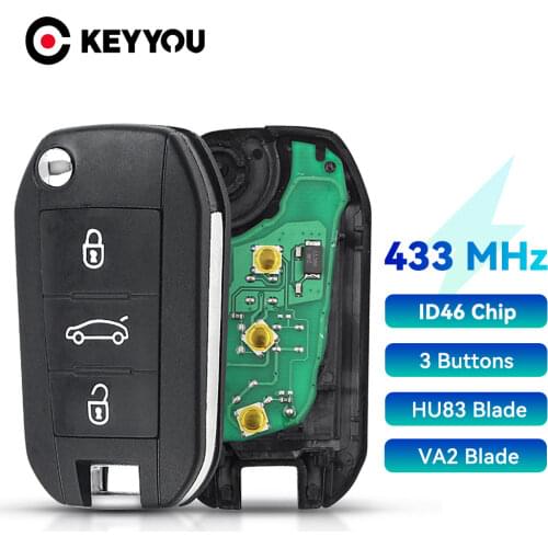 KEYYOU 433MHz ID46 Car Remote Key Flip For Peugeot 208 2008 301 308 5008 508 For Citroen C4L HellaFlush Uncut HU83 VA2 Blade