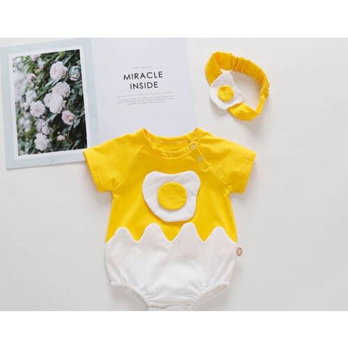 Spring Newborn Baby Girls Long Sleeve Embroider Rompers + Hair Band Clothes Cartoon Egg Autumn Baby Toddler Girls Jumpsuits