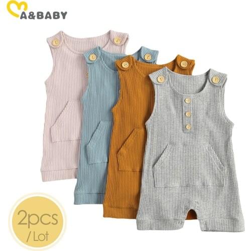 2pcs/Lot Ma&Baby 0-18M Summer Newborn Infant Baby Boy Jumpsuit Soft Knitted Solid Color Romper Costumes Clothing