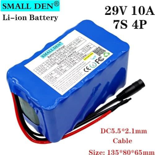 24V 29V 10A 18650 lithium battery pack 7S4P 10000mAh Built-in 15A BMS, electric bicycle electric wheelchair battery