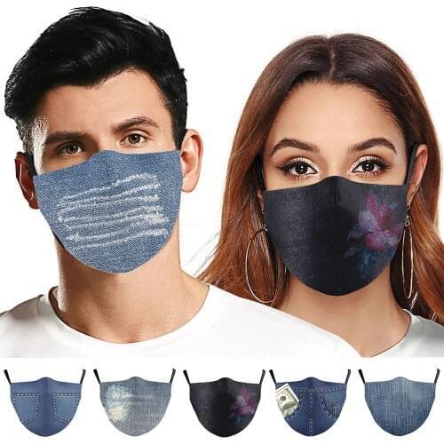 Adult Cosplay 3D Printing Jeans Masks Mouth Face Washcloth Decoration Dustproof Reusable Women Men Cotton Outdoor Mask Cycling