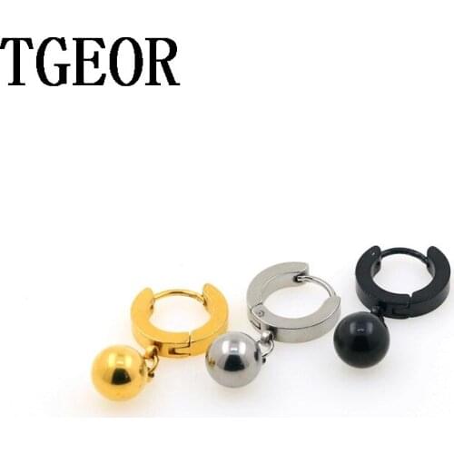 Fashion 1 pair surgical stainless steel dangle plain ball colors Small hoop Backing Earring Free shipping