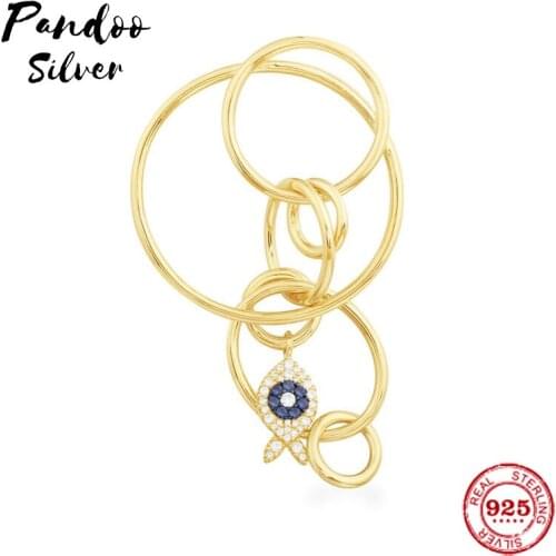 Fashion Charm Silver Original 1:1 Copy,Single Sterling Silver Lucky Blue Fish multi-ring Earrings Luxury Jewelry Gift For Female