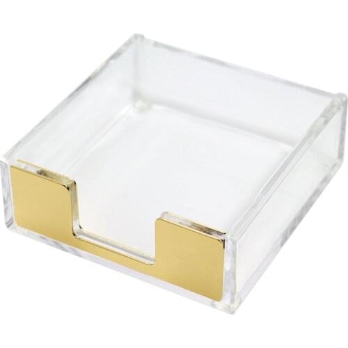 Multibey Rose Gold Acrylic Desktop Accessories Organizer Memo Holder Paper Dispenser Clear Gold Sticky Note Pad Holder for Desk